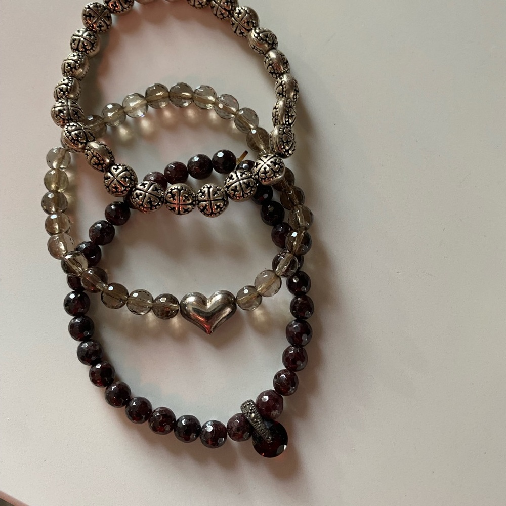 Silver and Brown Beaded Bracelet Set